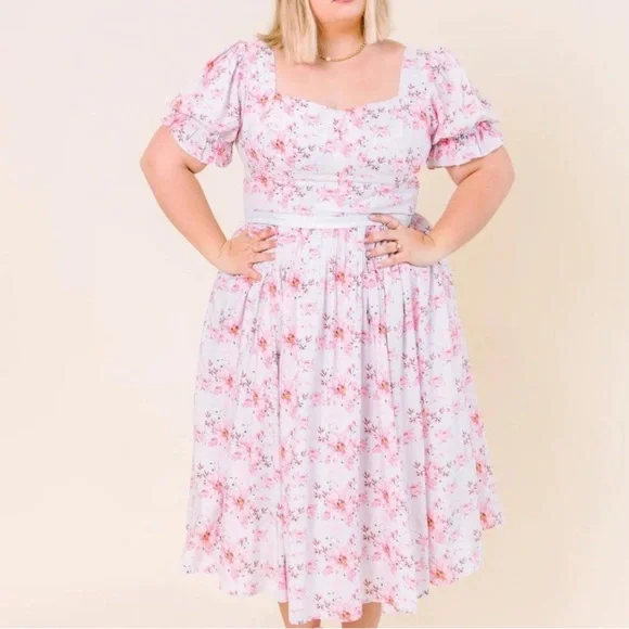 Ivy City Pink Floral Square-Neck Midi Dress - Picture 10 of 10